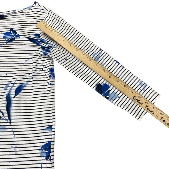 Polo Ralph Lauren Top Women's Medium White Blue Flowers and Stripes 3 /4 Sleeves - Picture 7 of 16